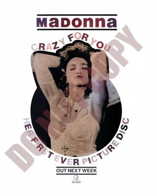 1985 Madonna Crazy For You First Ever Picture Disc Magazine Promo Ad 8x10 Photo