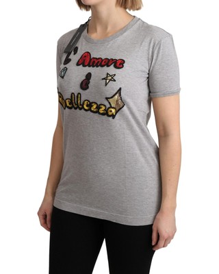 DOLCE & GABBANA DOLCE & GABBANA PAILLETTENBESETZTES BAUMWOLL-TOP - SWEATERS - GRAY -SIZE 40