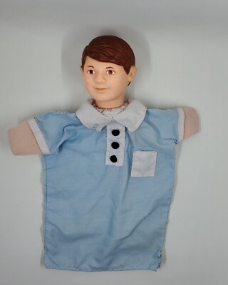 Vintage Learning Resources Caucasian Boy In Blue Shirt Hand Puppet