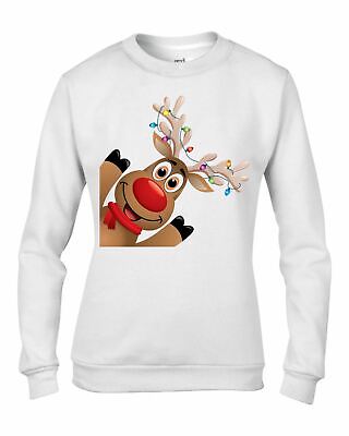 Funny Rudolph with Christmas Lights Women's Sweatshirt Jumper
