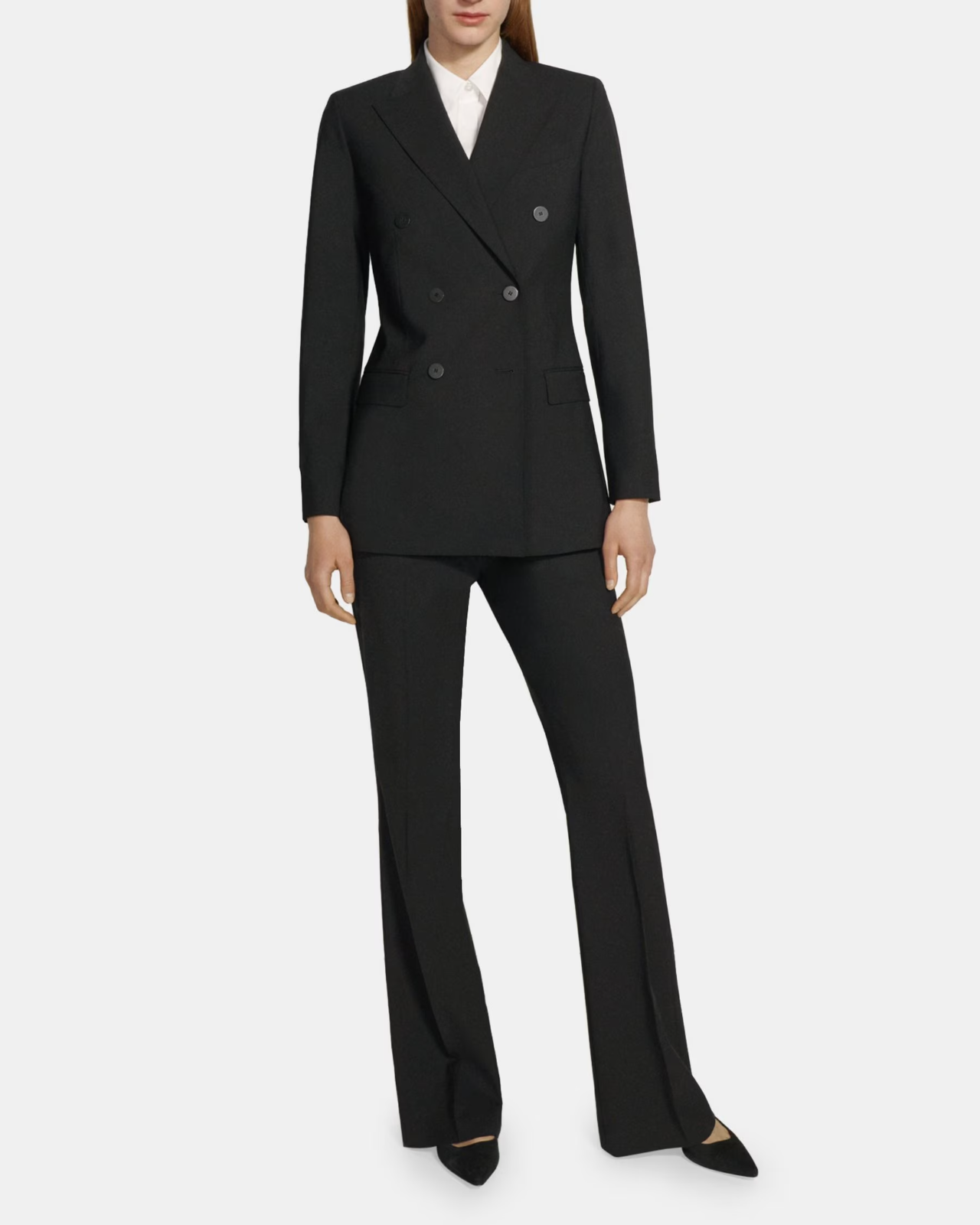 Pre-owned Theory Double-breasted Blazer In Stretch Wool Size 12 In Black