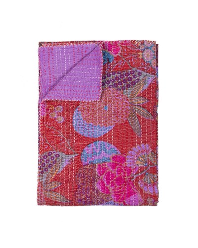 Абстрактное хлопковое одеяло Kantha размером 50 X 70 см из зеленого и розового хлопка с вышивкой