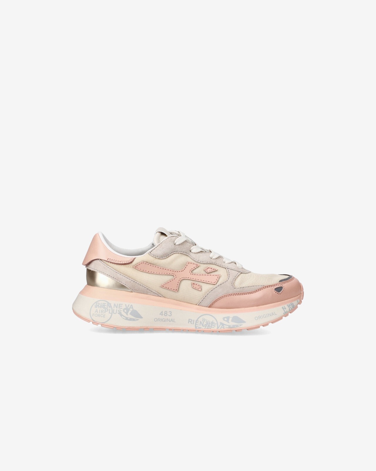 Premiata Women's Sneakers in Beige Suede and Mesh, Pink