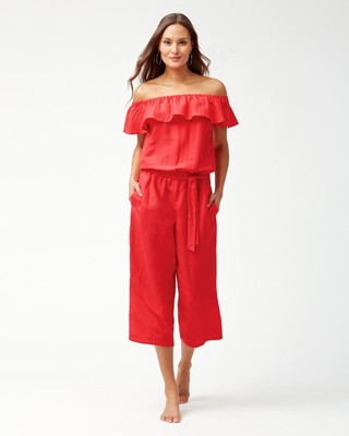 

Женский укороченный комбинезон с открытыми плечами Tommy Bahama, цвет Cerise,