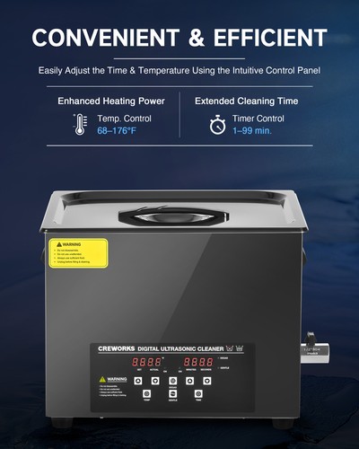 CREWORKS Titanium Steel Ultrasonic Cleaner 15L Timed Digital Cleaning Equipment