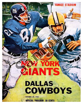 NFL 1963 Game Program Cover REPRINT Giants vs Cowboys Reprint  8 X 10 Photo 