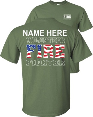 Custom Volunteer Firefighter American Flag T-Shirt VFD Personalized S-5X