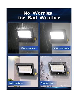 Flood Lights Outdoor 300W, 38400LM Stadium Lights Super Bright 5000K Commerci...