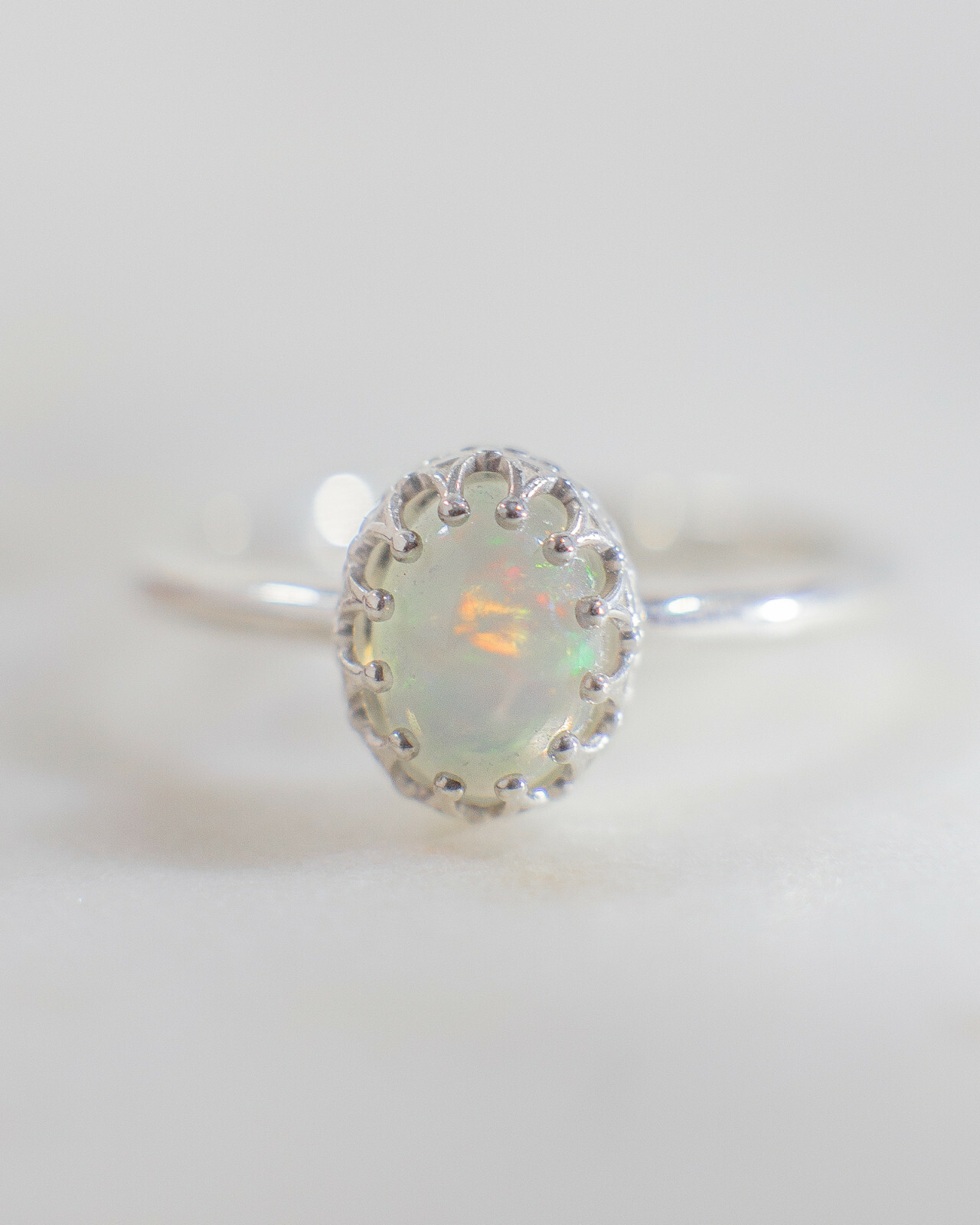 Sterling Silver Oval Crown Ring 8x6mm Cabochon Ethiopian Opal