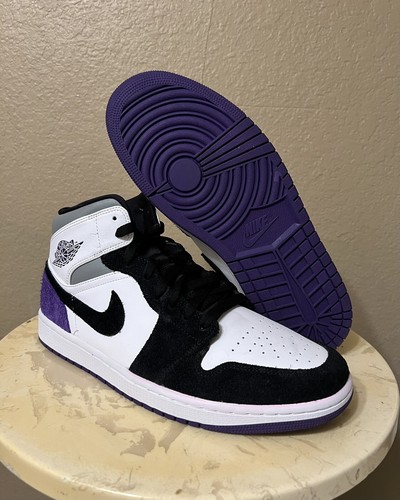 靴 Nike Air Jordan 1 Mid\"Purple\"852542-105 Nike Mens Air Jordan 1 Mid SE - 852542 105 - White Court