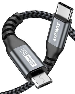 SUNGUY USB C to Micro USB OTG Cable 3.3FT 2 Pack Micro USB to Tyep C Cable Br...