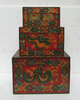 ORIGINAL Wooden Jewelry Box Art Deco Hand Painted Linden Wood Jewelry Box Round Container Affordable Gift Boho Green Treasure Chest