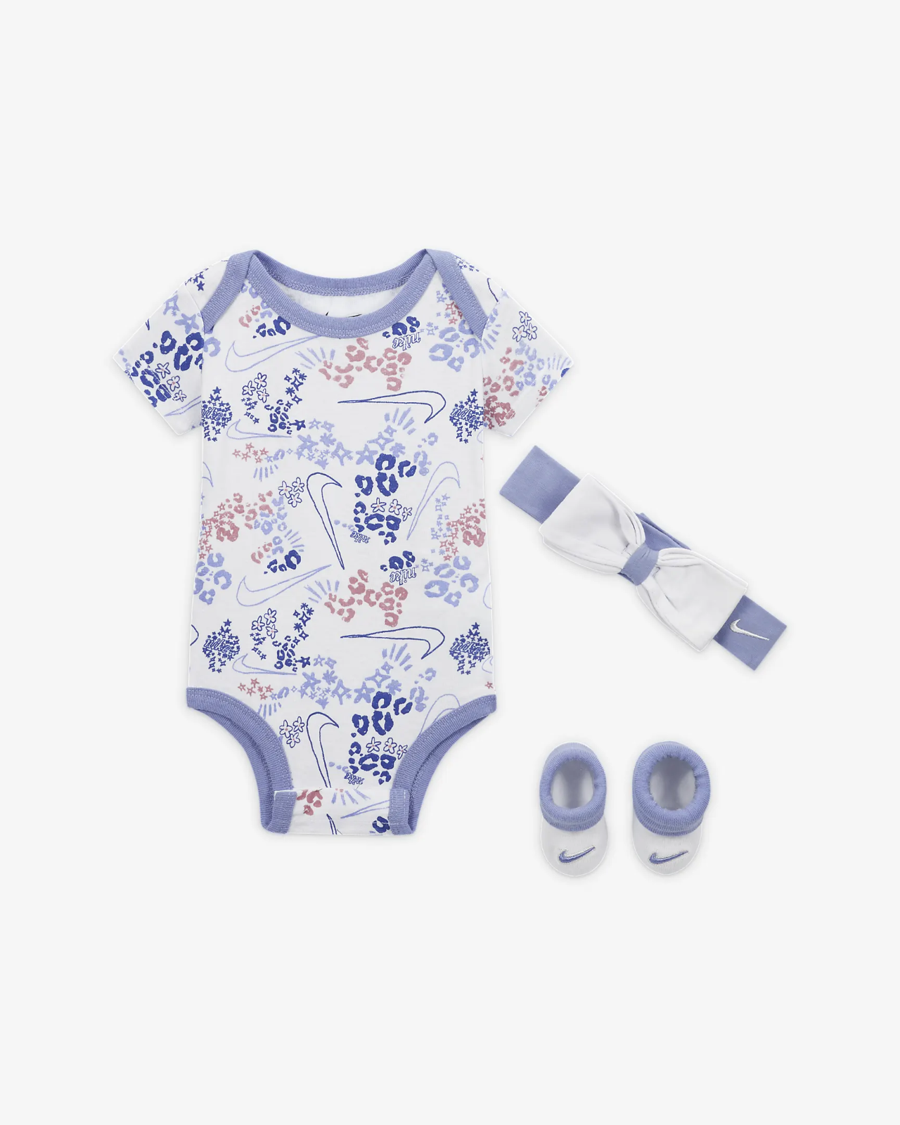 3 Piece Nike Baby Girls Outfit, 0-6 Months, Bodysuit Booties Headband Purple B59 3 Piece Nike Baby Girls Outfit, 0-6 Months, Bodysuit Booties Headband Purple B59