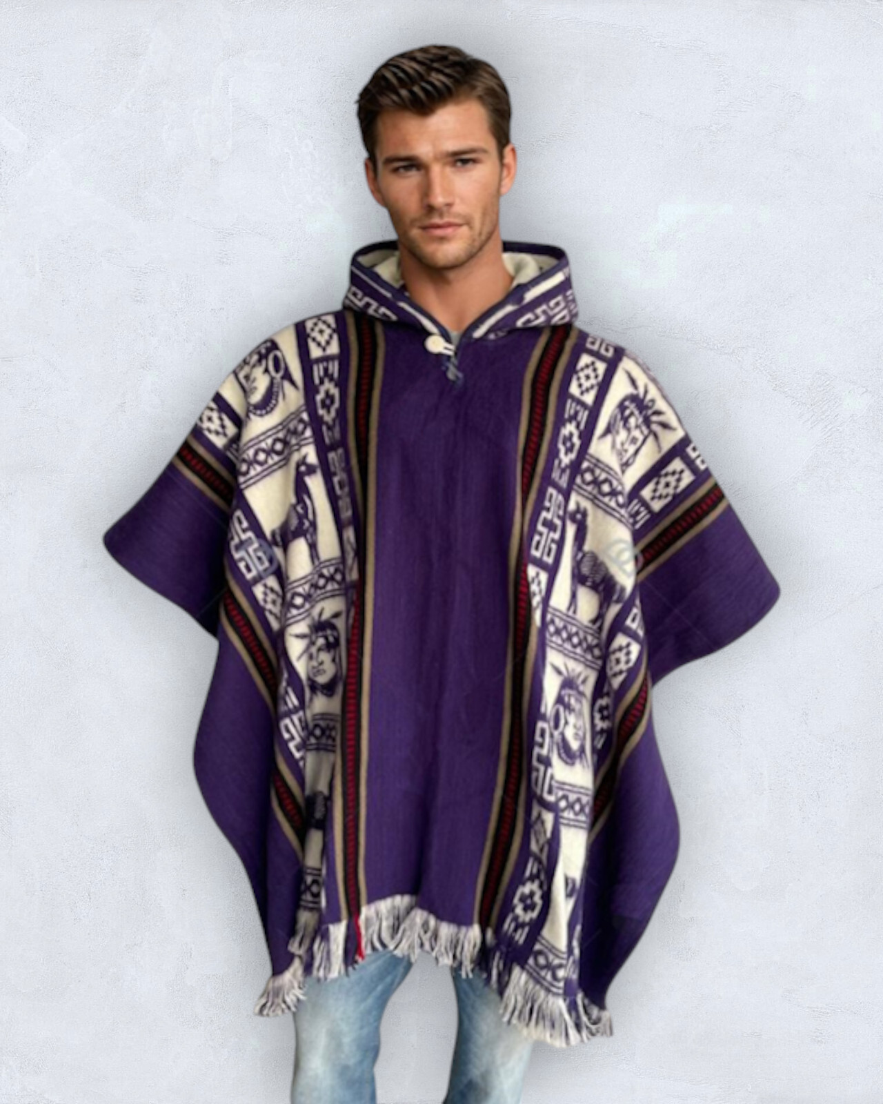 Alpaca Poncho hooded purple | Soft & Comfortable Wool | Inca