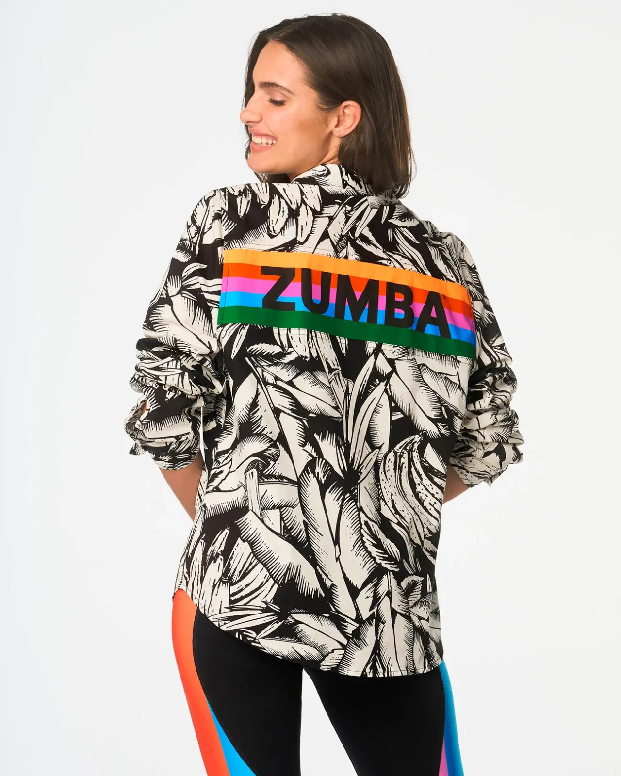 新作♪ユニセックスZumba Tropics Button Down Shirt - White Zumba Tropics Button Down Shirt ~ XS & S ~ Wear It Out White