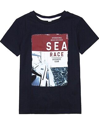 3POMMES Boy's Navy T-shirt with Sea Race Print, Sizes 5-14