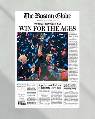 2017 New England Patriots Framed Super Bowl 51 Front Page Print, Patriots Comeba