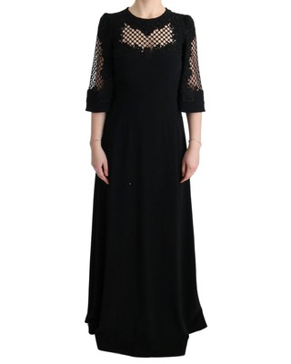 Pre-owned Dolce & Gabbana Lace Trimmed Black Midi Dress - Dresses -size 38