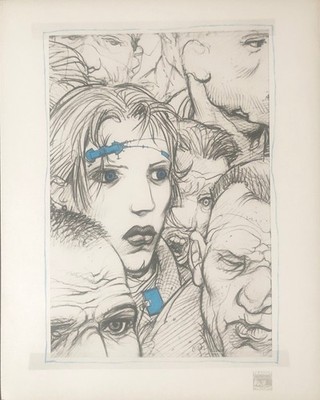 Enki BILAL: Transit: La mèche bleue  2 couleurs phototypie  40 X 50 – Comme Neuf