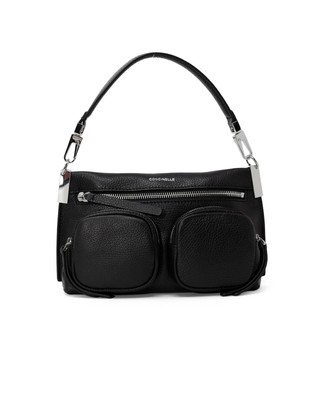 Coccinelle Leather Zippered Handbag with Multiple Pockets  -  Bags  - Black