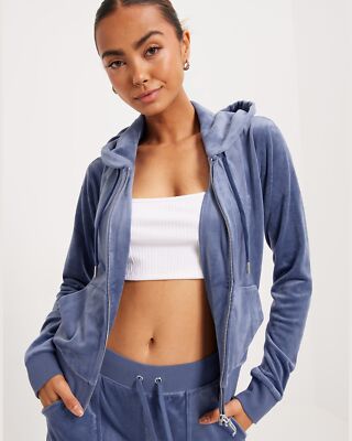 Juicy Couture Wmns Robertson Classic Velour Zip Trough Hoodie Women серый синий