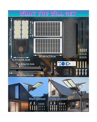 SL-7500W Solar Street Lights Outdoor, 400000LM Commercial Parking Lot Light D...