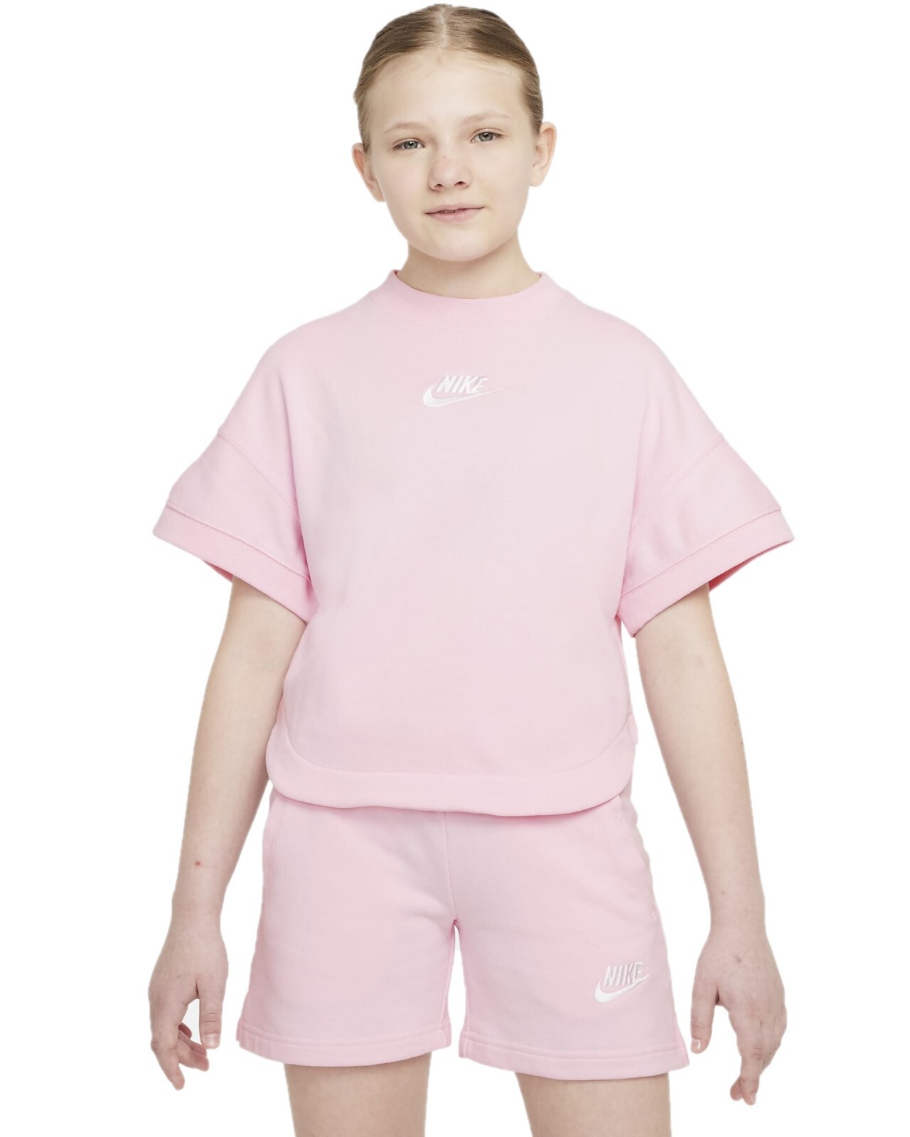 

Розовый пенопласт/белый топ с короткими рукавами Nike Youth GIrls French Terry. Размер средний