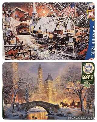2 Jigsaw Puzzles 1000 Pcs Cobble Hill WINTER IN PARK Master Pieces SNOWFIRE PARK
