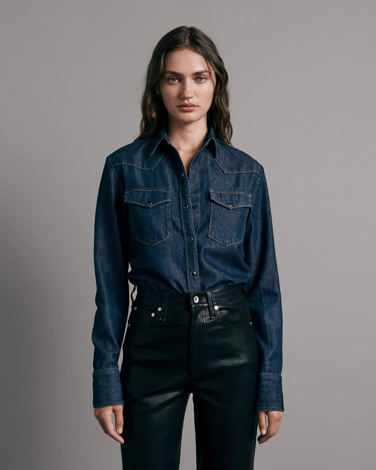 [ROMANTIC CROWN] WASHED DENIM HALF SHIRT/追跡付 ROMANTIC CROWN ♥WASHED DENIM HALF SHIRT/追跡付 (ROMANTIC