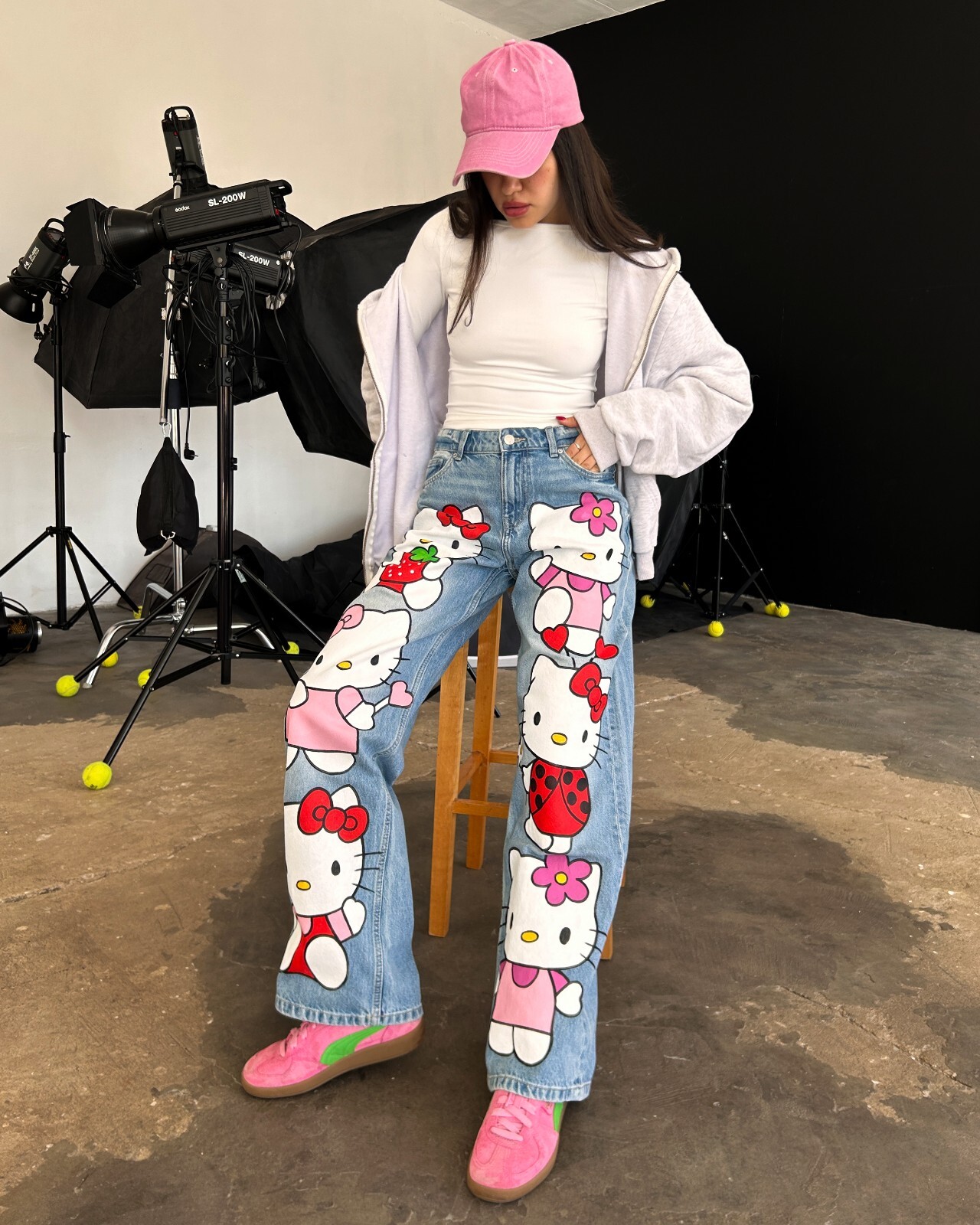 Pre-owned Hello Kitty Blue Jeans Light Wash Denim W26 W28 W30 W32 W34 Cartoon Kuromi Pants