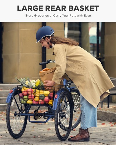 VIRIBUS 24"/26" Adult Electric Tricycle Trike 36V Lithium Battery 48mile 250W UL