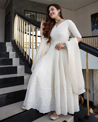 white anarkali dress