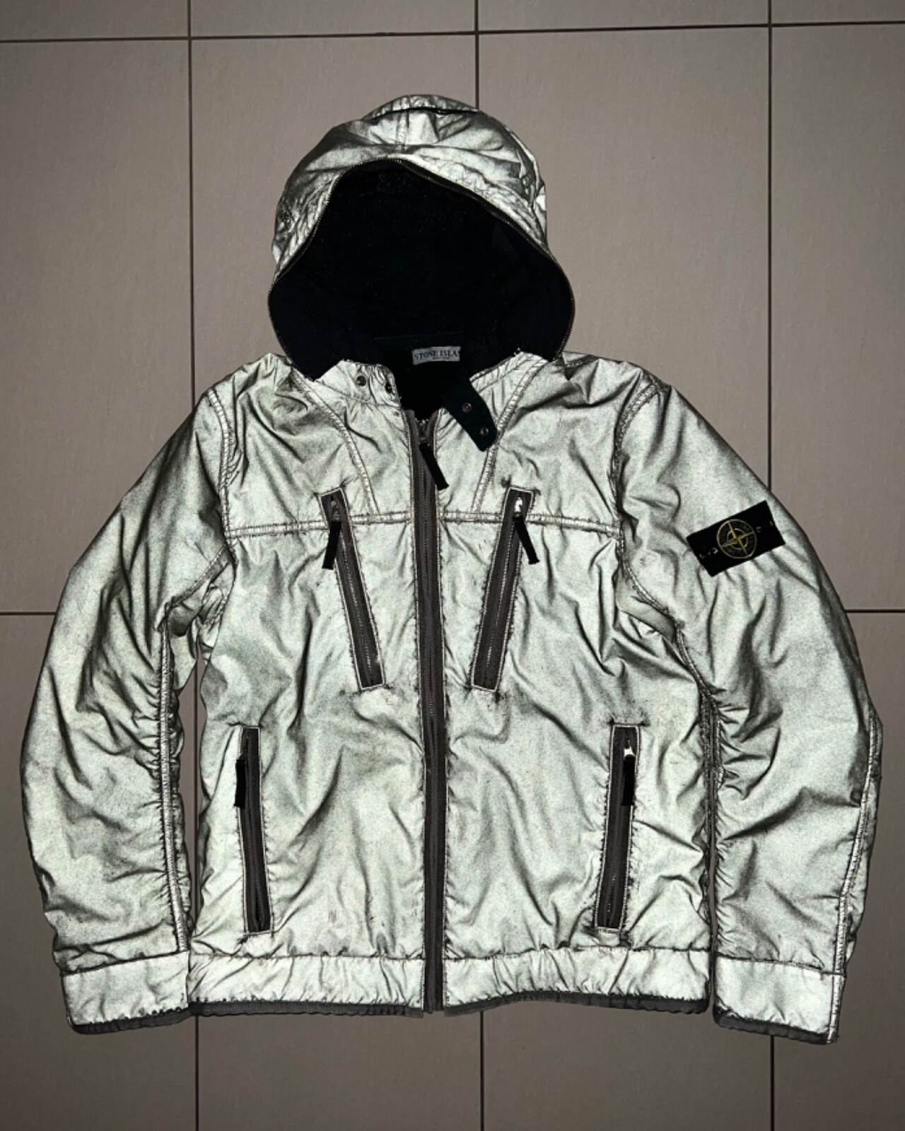 Vintage Stone Island Liquid Reflective Mens Jacket L M Green Gray