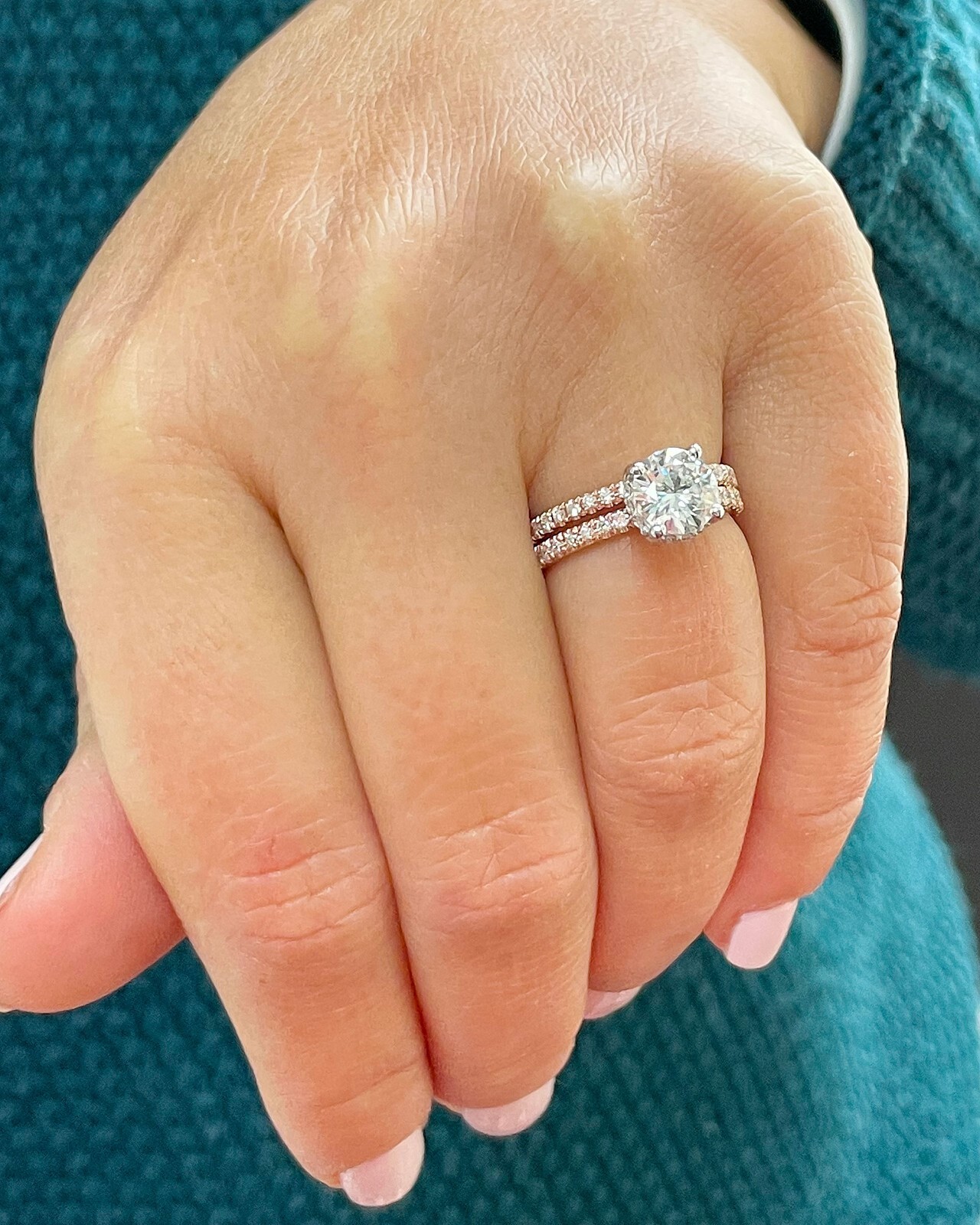 Pre-owned Knr Gia Certified 14k Solid Rose Gold Round Diamond Engagement Ring And Band 2.10ct In White
