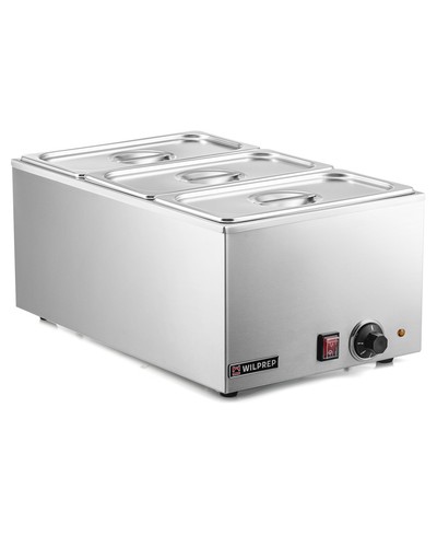 WILPREP Commercial Soup Warmer Triple Well Bain Marie Full Size 12"x20" 1200W