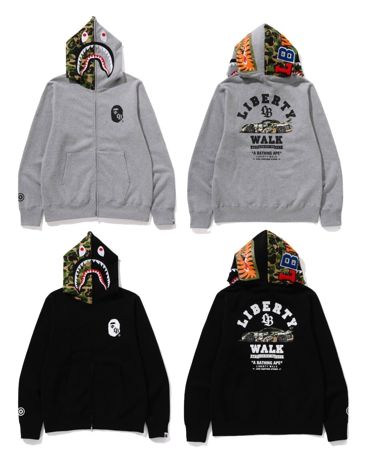 A BATHNIG APE Men's BAPE x LIBERTY WALK LBWK SHARK FULL ZIP HOODIE 1K73115911 A BATHNIG APE Men's BAPE x LIBERTY WALK LBWK SHARK FULL ZIP HOODIE 1K73115911