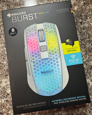 ROCCAT Burst Pro Air Lightweight Symmetrical, Wireless RGB Gaming Mouse White