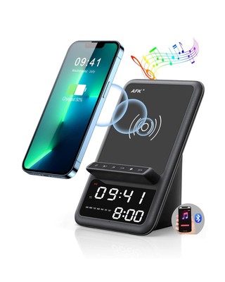 AFK Wireless Charging Station with Bluetooth Speaker and Alarm Clock, 4 in 1 ...