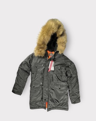 Alpha Industries  Men's 3A-382 Cold Weather Parka Jacket Black fur hood size XS