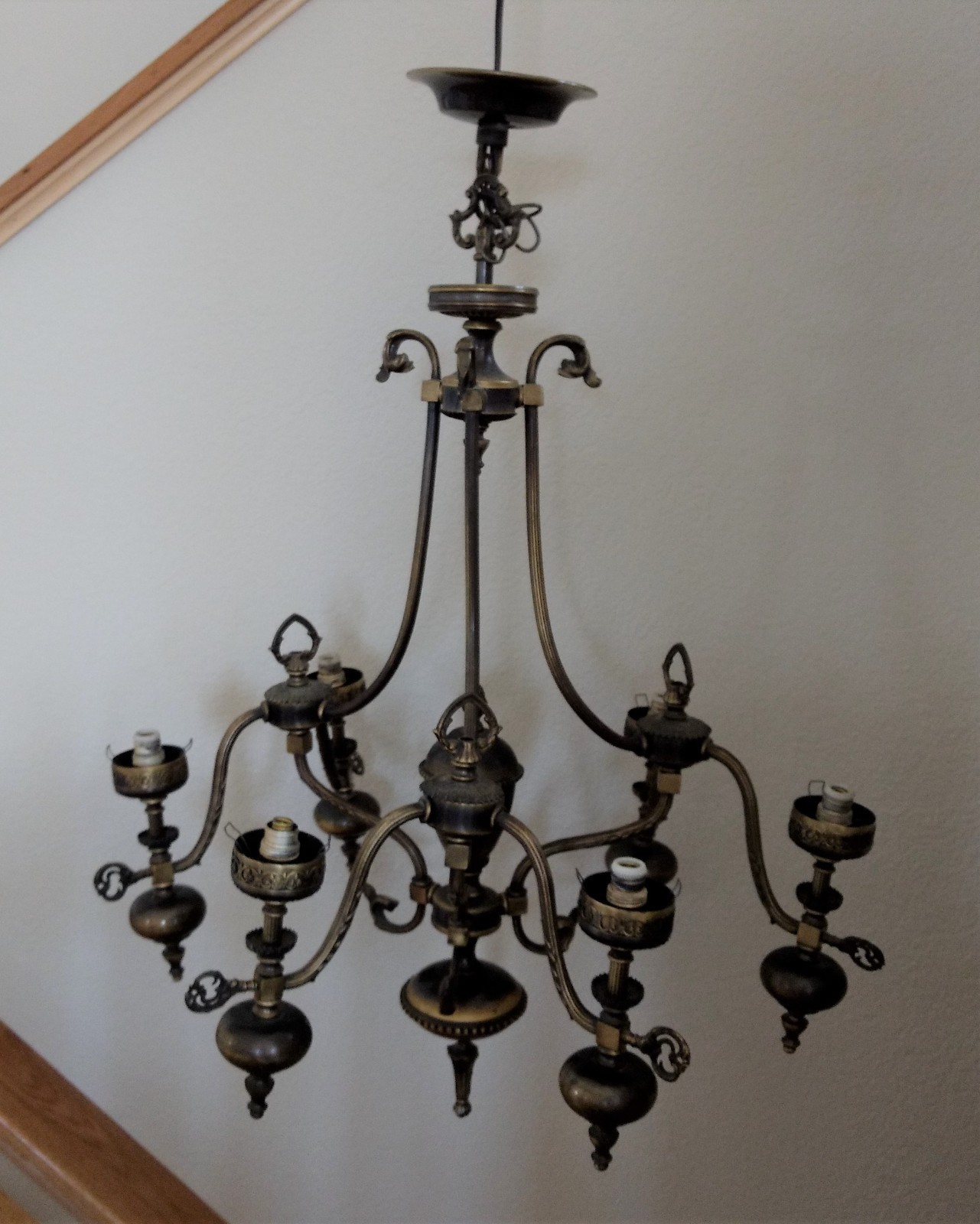 vintage brass or bronze chandelier, brass or bronze ceiling light fixture