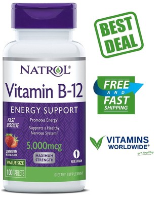 VITAMIN B12 FAST Dissolve 5000 Mcg Promotes Energy Strawberry Flavor...
