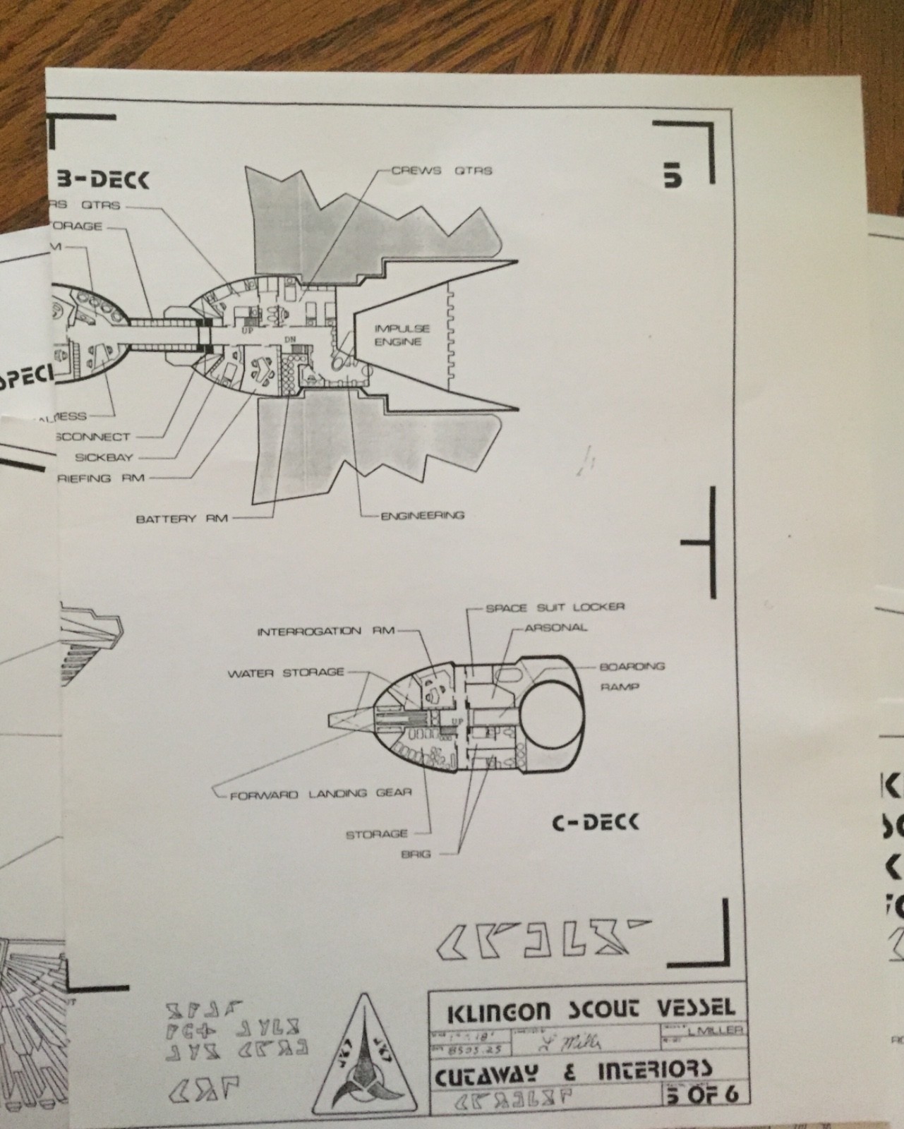 Klingon Scout Vessel Full Interior & Exterior Blueprints 6 Sheet w/Bridge Detail