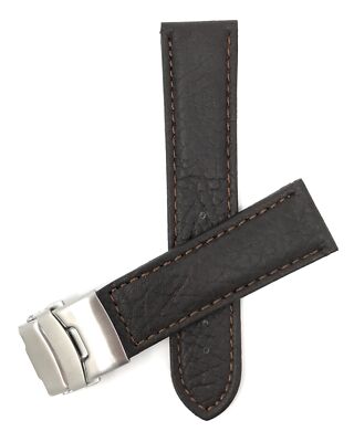 20mm Top Grain Leather Deployment Watch Band for Mido Ocean Star Captain