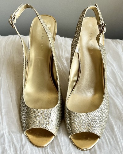 Nine West Womens Gold Silver Metallic Glitter Slingback