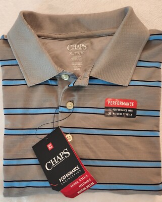 New Chaps Performance Stay-Dry Men XL Golf Polo Shirt NWT Gray Blue
