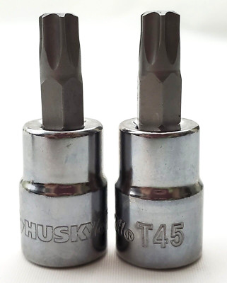 Lot of 2 Husky T45 Tamper Proof Torx Bit Sockets 3/8'' Drive