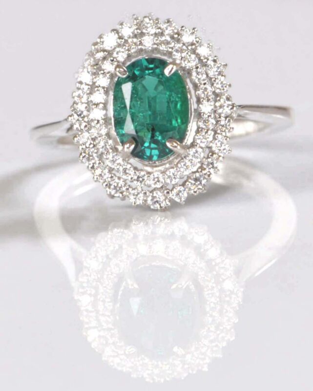 14kt White Gold 1.55 Carat Natural Green Emerald Igi Certified Diamond Ring