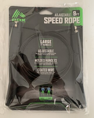 RBX 9FT. ADJustable SPEED Jumping ROPE   7  Handles LARGE (BLACK) NEW