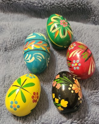 5 Hand Painted Polish 2'' Wooden Eggs
