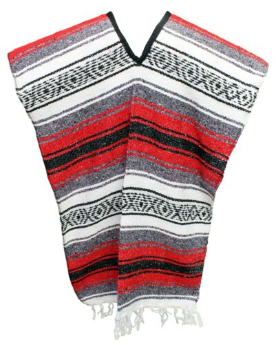 Traditional Mexican Poncho - RED - ONE SIZE FITS ALL Blanket Serape Gaban E7